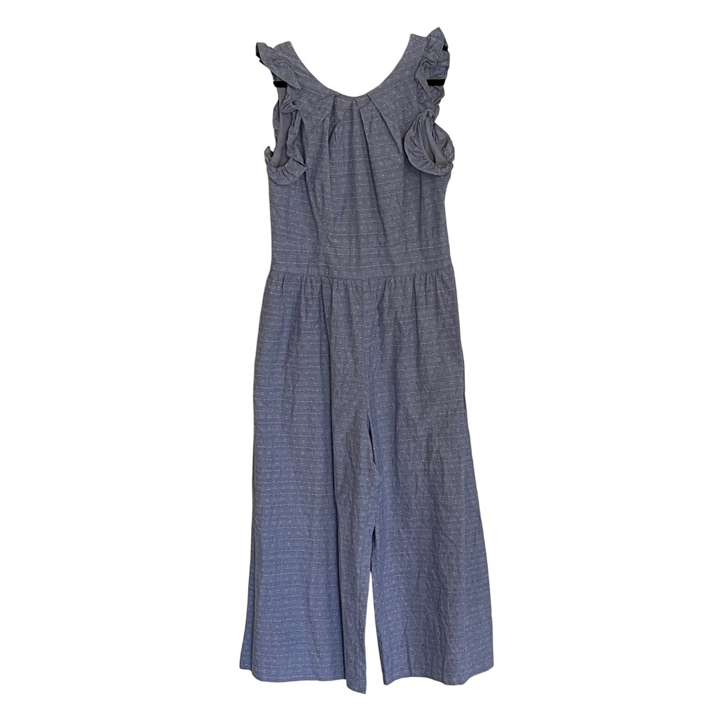 1901 Womens Blue‎ Ruffle Sleeve Wide Leg Dobby Jumpsuit Size 8 Cropped Culotte